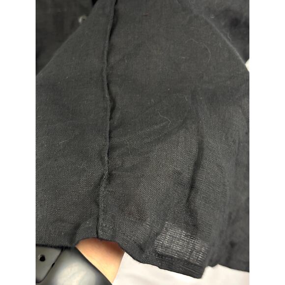 Eileen Fisher Black 100% Irish Linen Button Blouse Top Cap Sleeves LARGE - Picture 9 of 16